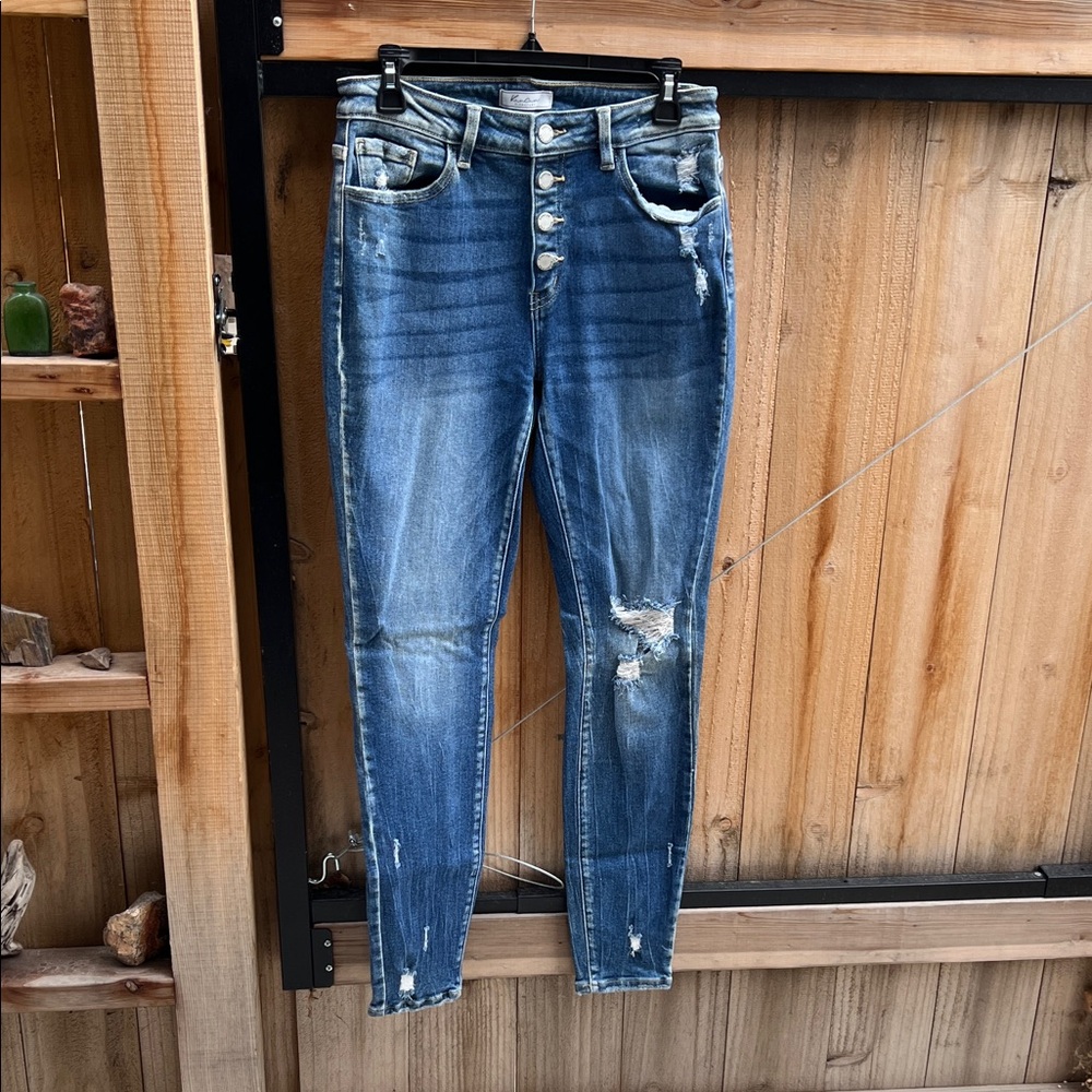 KanCan High Rise Distressed Blue Jeans